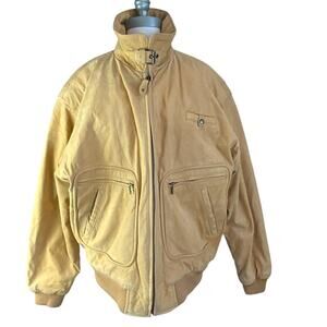 Vintage Y2K Mixed Blues Suede Bomber Jacket Tan Colored, Mens Large Grandpa Core